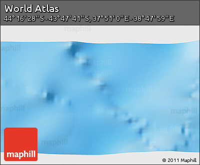 Physical 3D Map of the Area around 44° 2' 4" S, 38° 19' 30" E