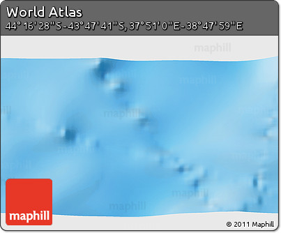 Physical 3D Map of the Area around 44° 2' 4" S, 38° 19' 30" E