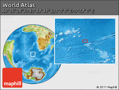 Physical Location Map of the Area around 44° 2' 4" S, 3° 28' 30" E