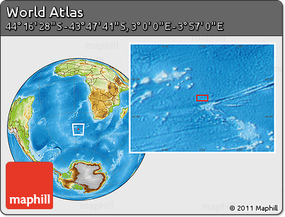 Physical Location Map of the Area around 44° 2' 4" S, 3° 28' 30" E
