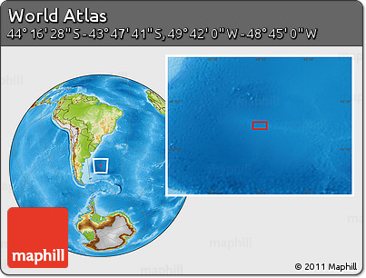 Physical Location Map of the Area around 44° 2' 4" S, 49° 13' 30" W
