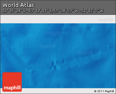Shaded Relief 3D Map of the Area around 44° 2' 4" S, 55° 10' 29" W