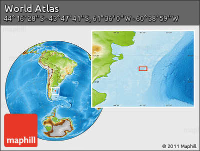 Physical Location Map of the Area around 44° 2' 4" S, 61° 7' 30" W