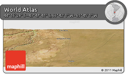 Satellite Panoramic Map of the Area around 44° 2' 4" S, 66° 13' 29" W