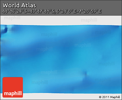 Physical 3D Map of the Area around 44° 2' 4" S, 6° 52' 30" E