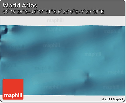 Satellite 3D Map of the Area around 44° 2' 4" S, 6° 52' 30" E