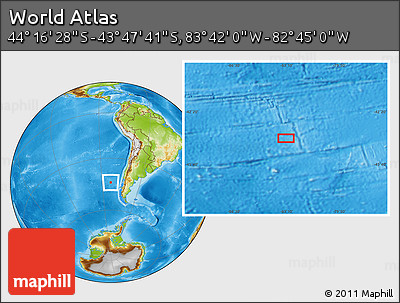 Physical Location Map of the Area around 44° 2' 4" S, 83° 13' 29" W