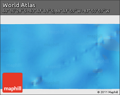 Physical 3D Map of the Area around 44° 2' 4" S, 88° 19' 29" W