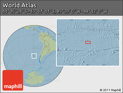 Savanna Style Location Map of the Area around 44° 2' 4" S, 89° 10' 30" W, hill shading