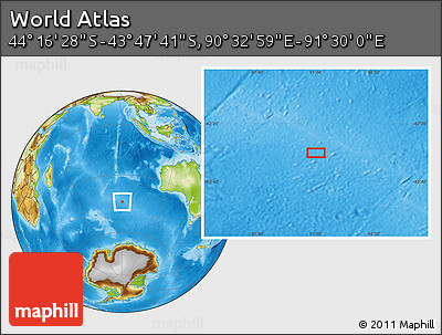 Physical Location Map of the Area around 44° 2' 4" S, 91° 1' 30" E