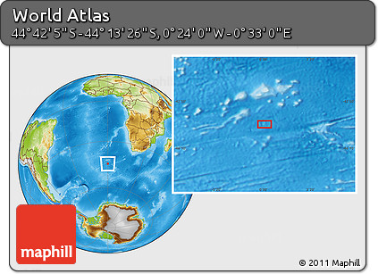 Physical Location Map of the Area around 44° 27' 46" S, 0° 4' 30" E