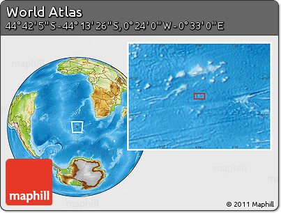 Physical Location Map of the Area around 44° 27' 46" S, 0° 4' 30" E