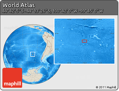 Shaded Relief Location Map of the Area around 44°&nbsp;27'&nbsp;46"&nbsp;S,&nbsp;100°&nbsp;13'&nbsp;29"&nbsp;W