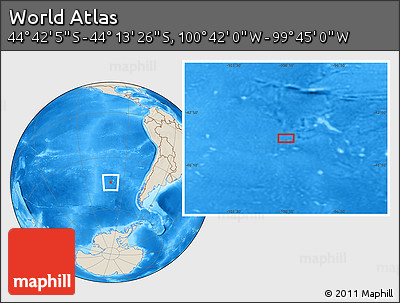 Shaded Relief Location Map of the Area around 44°&nbsp;27'&nbsp;46"&nbsp;S,&nbsp;100°&nbsp;13'&nbsp;29"&nbsp;W