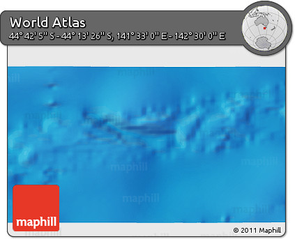 Physical 3D Map of the Area around 44° 27' 46" S, 142° 1' 30" E