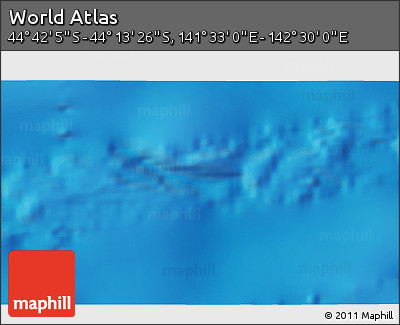 Physical 3D Map of the Area around 44° 27' 46" S, 142° 1' 30" E