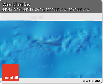 Physical 3D Map of the Area around 44° 27' 46" S, 142° 1' 30" E