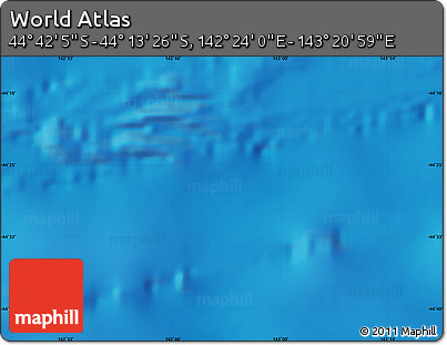 Shaded Relief Map of the Area around 44° 27' 46" S, 142° 52' 30" E