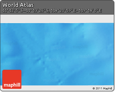 Physical 3D Map of the Area around 44° 27' 46" S, 148° 49' 29" E
