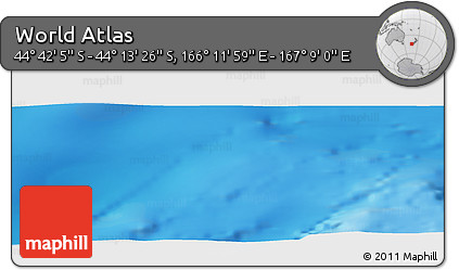 Physical Panoramic Map of the Area around 44° 27' 46" S, 166° 40' 30" E