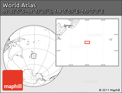 Blank Location Map of the Area around 44° 27' 46" S, 178° 34' 29" E