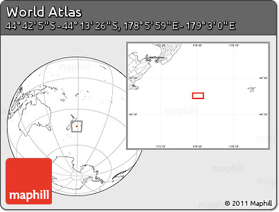 Blank Location Map of the Area around 44° 27' 46" S, 178° 34' 29" E