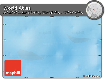 Physical Map of the Area around 44° 27' 46" S, 178° 25' 30" W