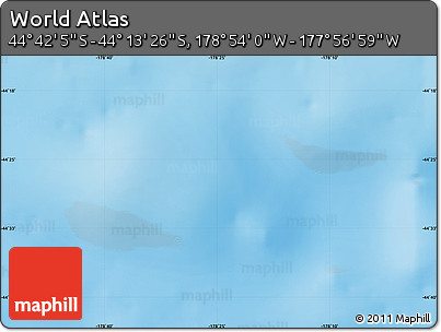 Physical Map of the Area around 44° 27' 46" S, 178° 25' 30" W