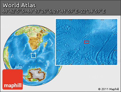 Physical Location Map of the Area around 44° 27' 46" S, 22° 10' 29" E