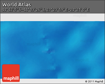 Physical 3D Map of the Area around 44° 27' 46" S, 23° 52' 30" E