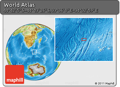 Physical Location Map of the Area around 44° 27' 46" S, 34° 4' 30" E