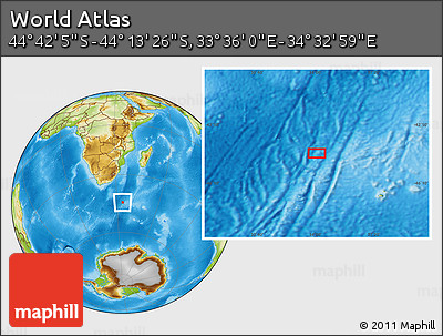 Physical Location Map of the Area around 44° 27' 46" S, 34° 4' 30" E