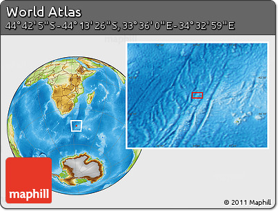 Physical Location Map of the Area around 44° 27' 46" S, 34° 4' 30" E