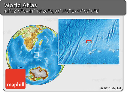 Physical Location Map of the Area around 44° 27' 46" S, 37° 28' 30" E