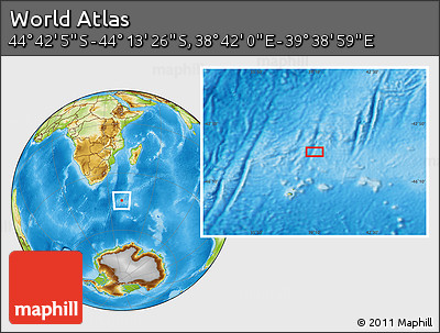 Physical Location Map of the Area around 44° 27' 46" S, 39° 10' 29" E