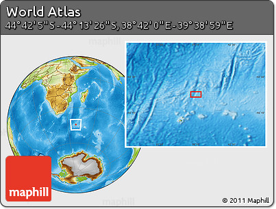 Physical Location Map of the Area around 44° 27' 46" S, 39° 10' 29" E