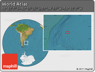 Satellite Location Map of the Area around 44° 27' 46" S, 55° 10' 29" W