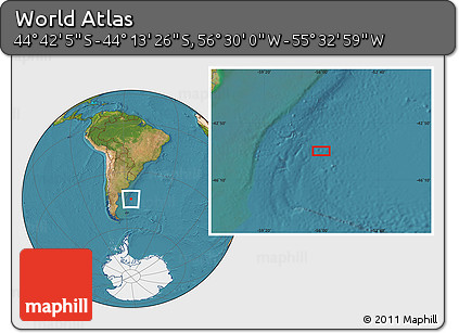 Satellite Location Map of the Area around 44° 27' 46" S, 56° 1' 29" W