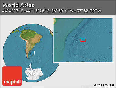 Satellite Location Map of the Area around 44° 27' 46" S, 56° 1' 29" W