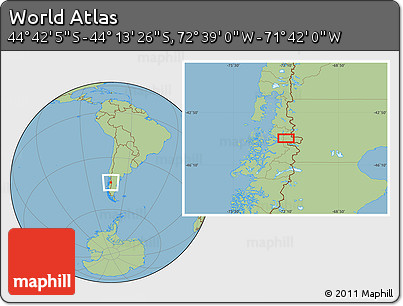 Savanna Style Location Map of the Area around 44° 27' 46" S, 72° 10' 30" W