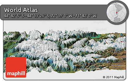 Satellite Panoramic Map of the Area around 44° 27' 46" S, 72° 10' 30" W