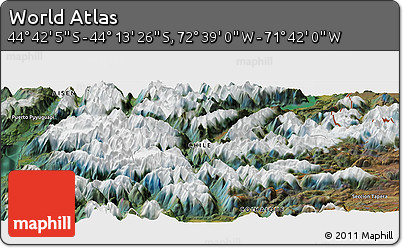 Satellite Panoramic Map of the Area around 44° 27' 46" S, 72° 10' 30" W