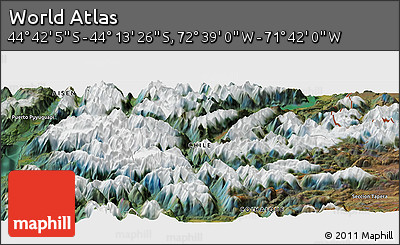 Satellite Panoramic Map of the Area around 44° 27' 46" S, 72° 10' 30" W