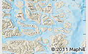 Shaded Relief Map of the area around 44° 27' 46" S, 73° 52' 30" W