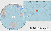 Gray Location Map of the area around 44° 27' 46" S, 80° 49' 29" E, hill shading