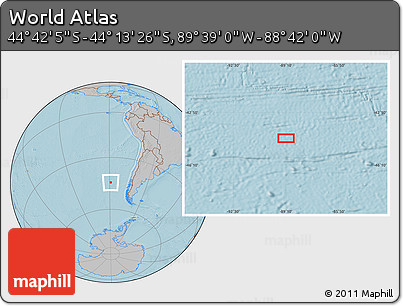 Gray Location Map of the Area around 44° 27' 46" S, 89° 10' 30" W, hill shading