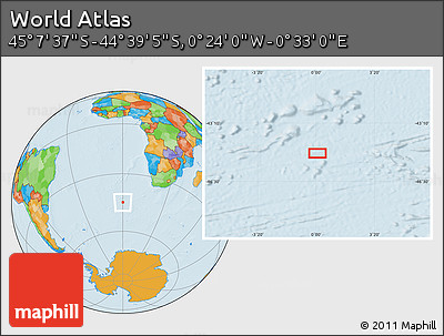 Political Location Map of the Area around 44° 53' 21" S, 0° 4' 30" E
