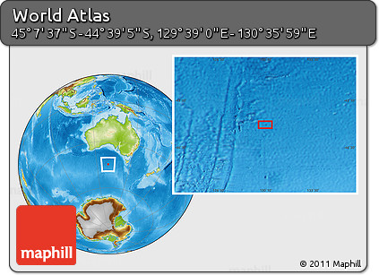 Physical Location Map of the Area around 44° 53' 21" S, 130° 7' 30" E