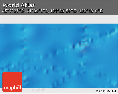 Physical 3D Map of the Area around 44° 53' 21" S, 131° 49' 29" E