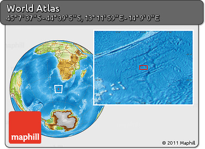 Physical Location Map of the Area around 44° 53' 21" S, 13° 40' 30" E